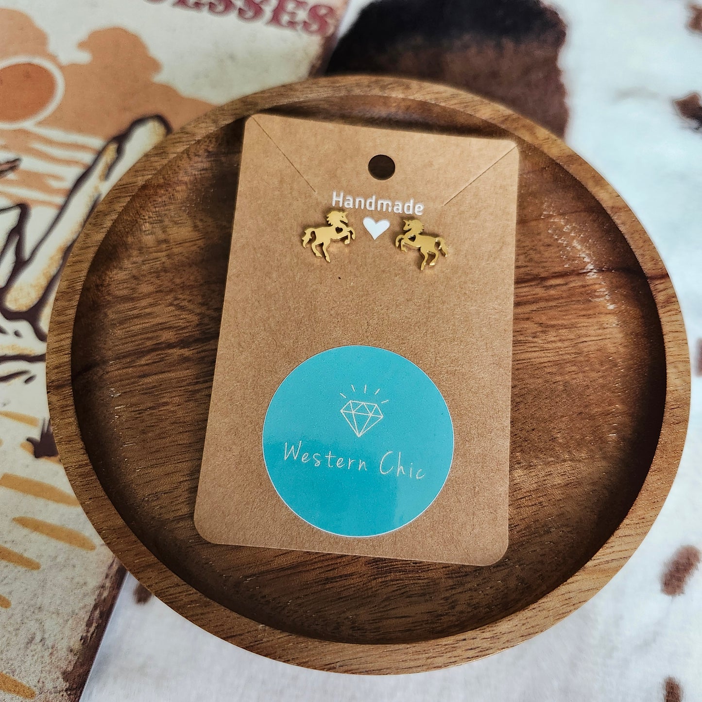Heart Horse Earrings - Gold