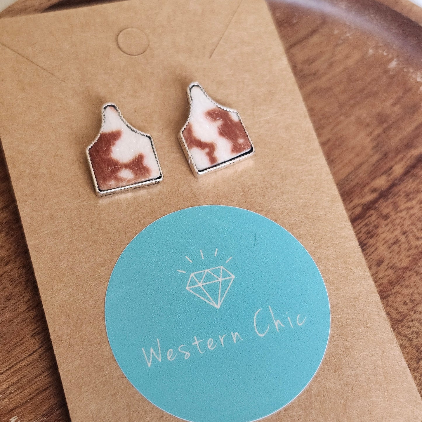 Mini Brown Cow Tag Earrings