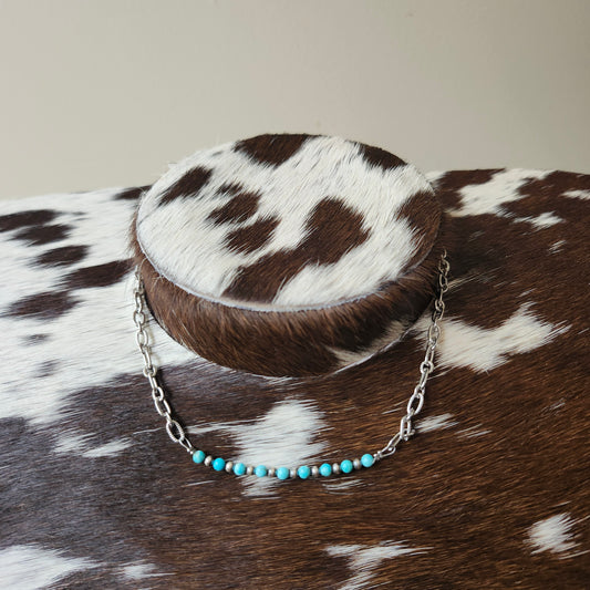 Collier de 15 pouces - billes de turquoise et perles d'argent sterling de 3mm