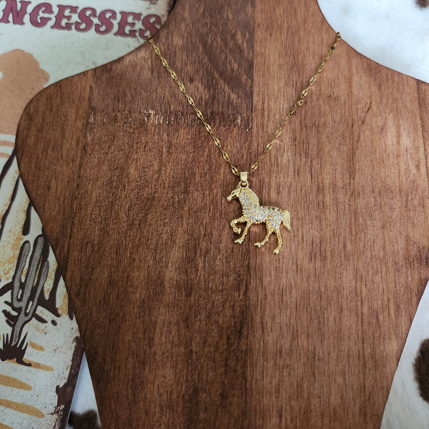The Diamond Horse Necklace - Gold