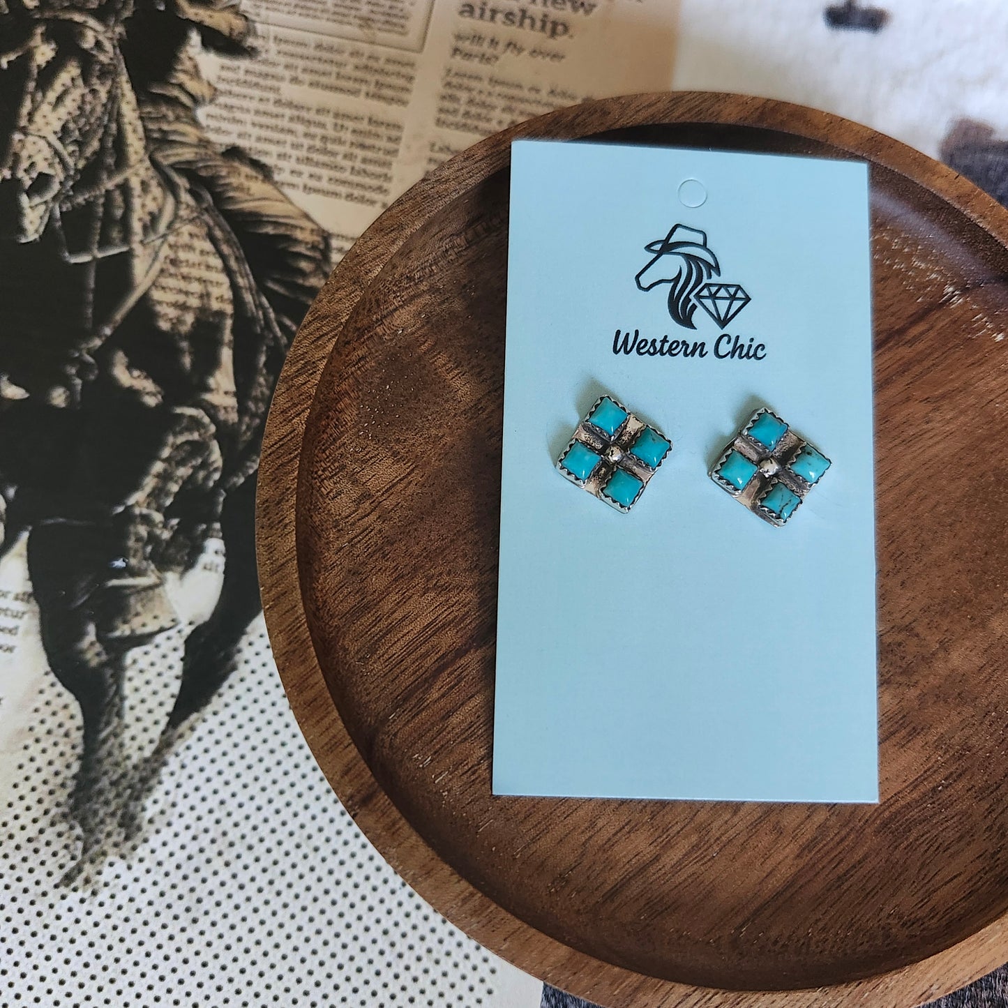 Boucles d'oreille stud carrées turquoises