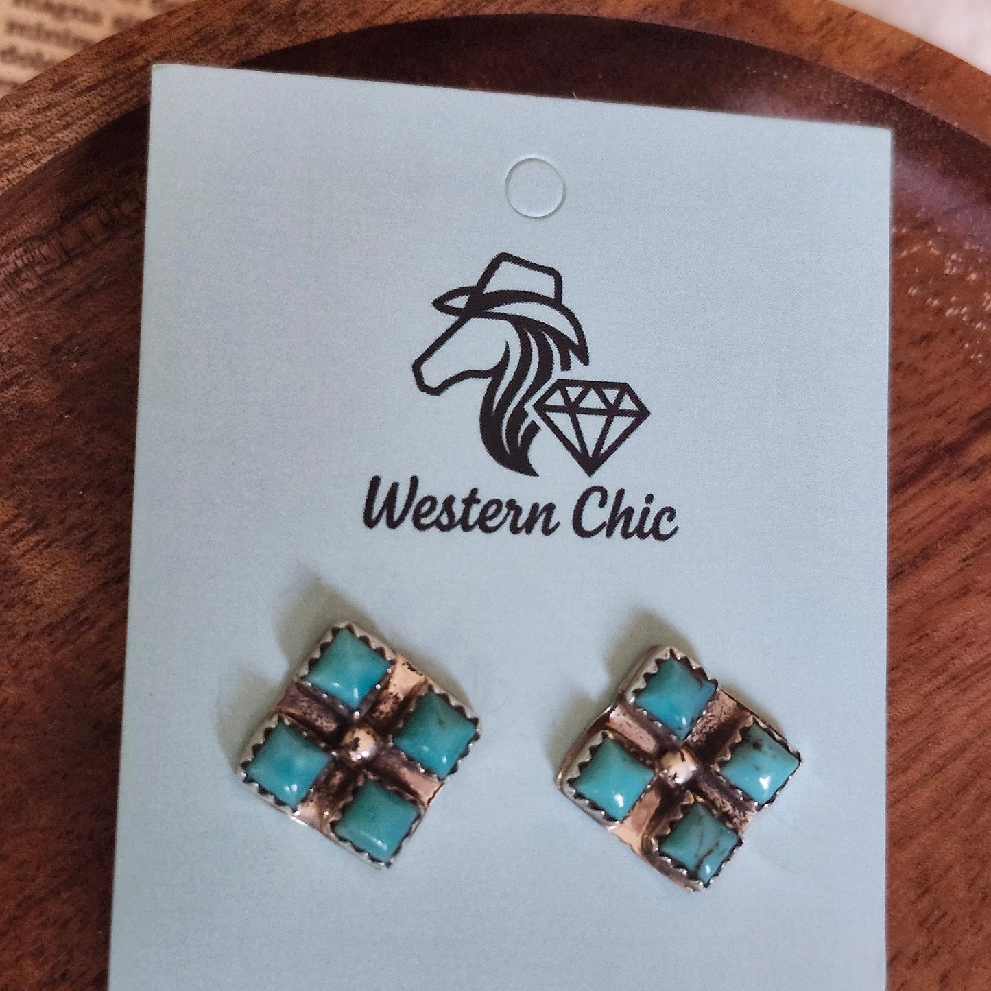 Boucles d'oreille stud carrées turquoises