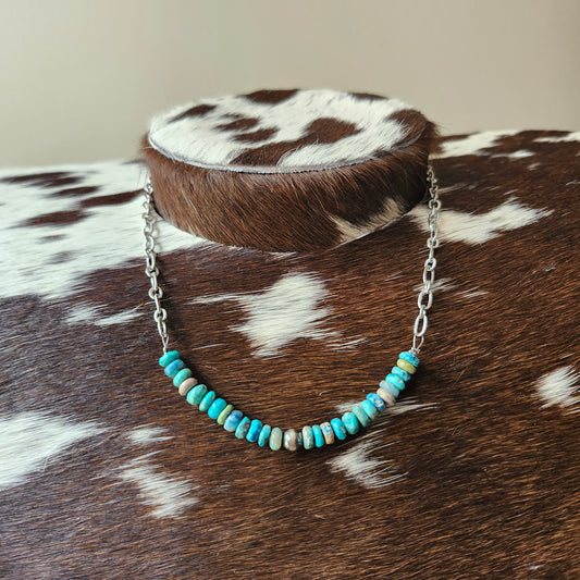 Collier de 17 pouces - billes de turquoise et perle d'argent sterling de 6mm