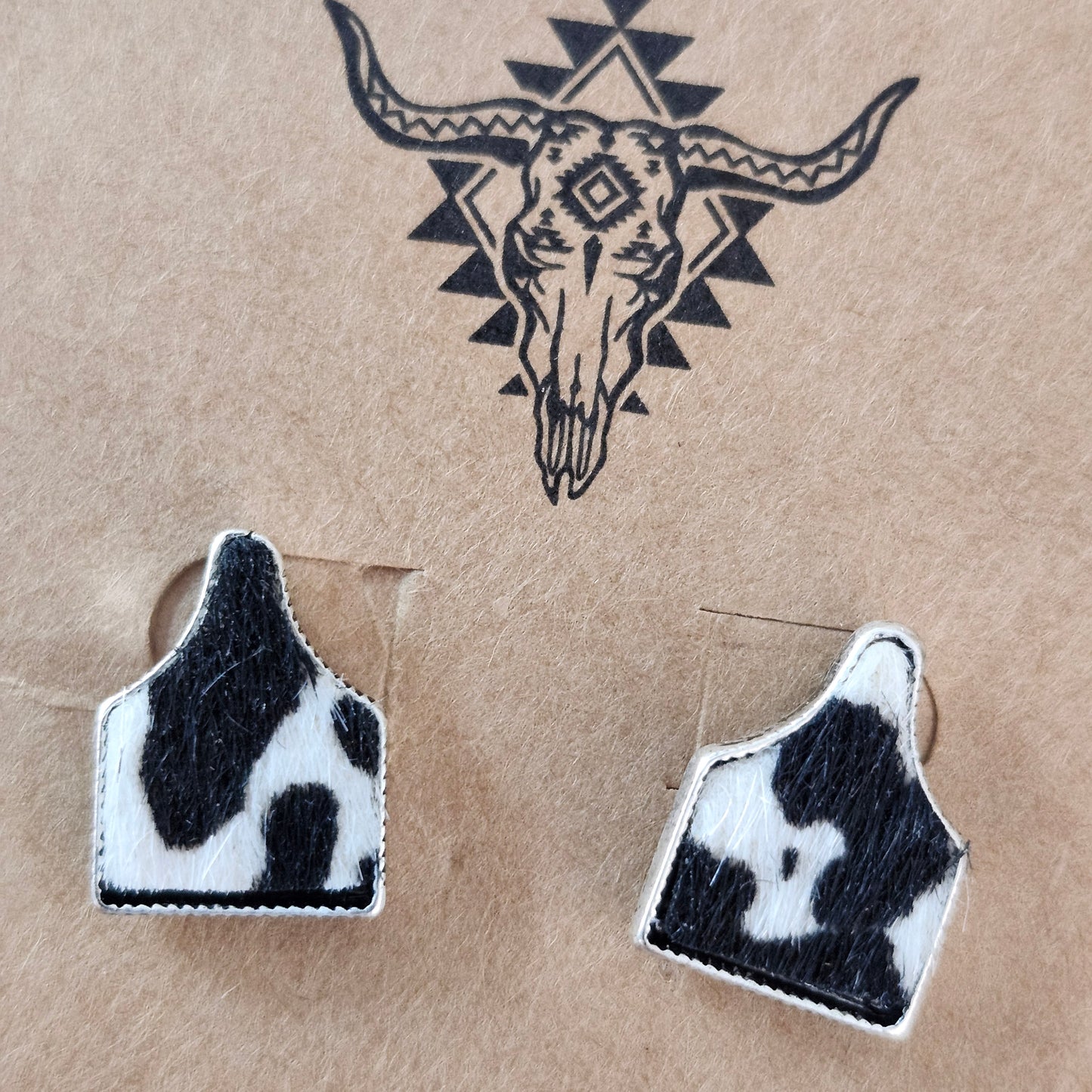 Black Mini Cow Tag Earrings