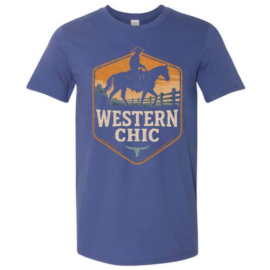 T-shirt - Cowboy à cheval - Bleu