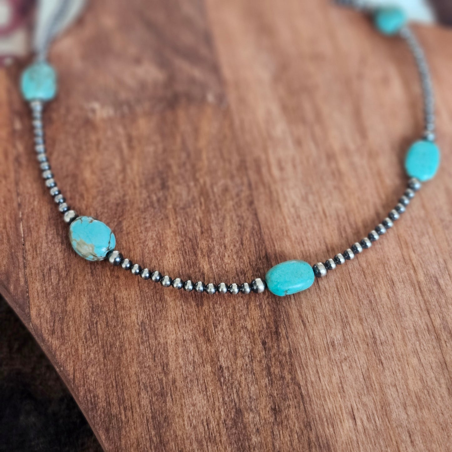 Turquoise and pearl choker - 14 in