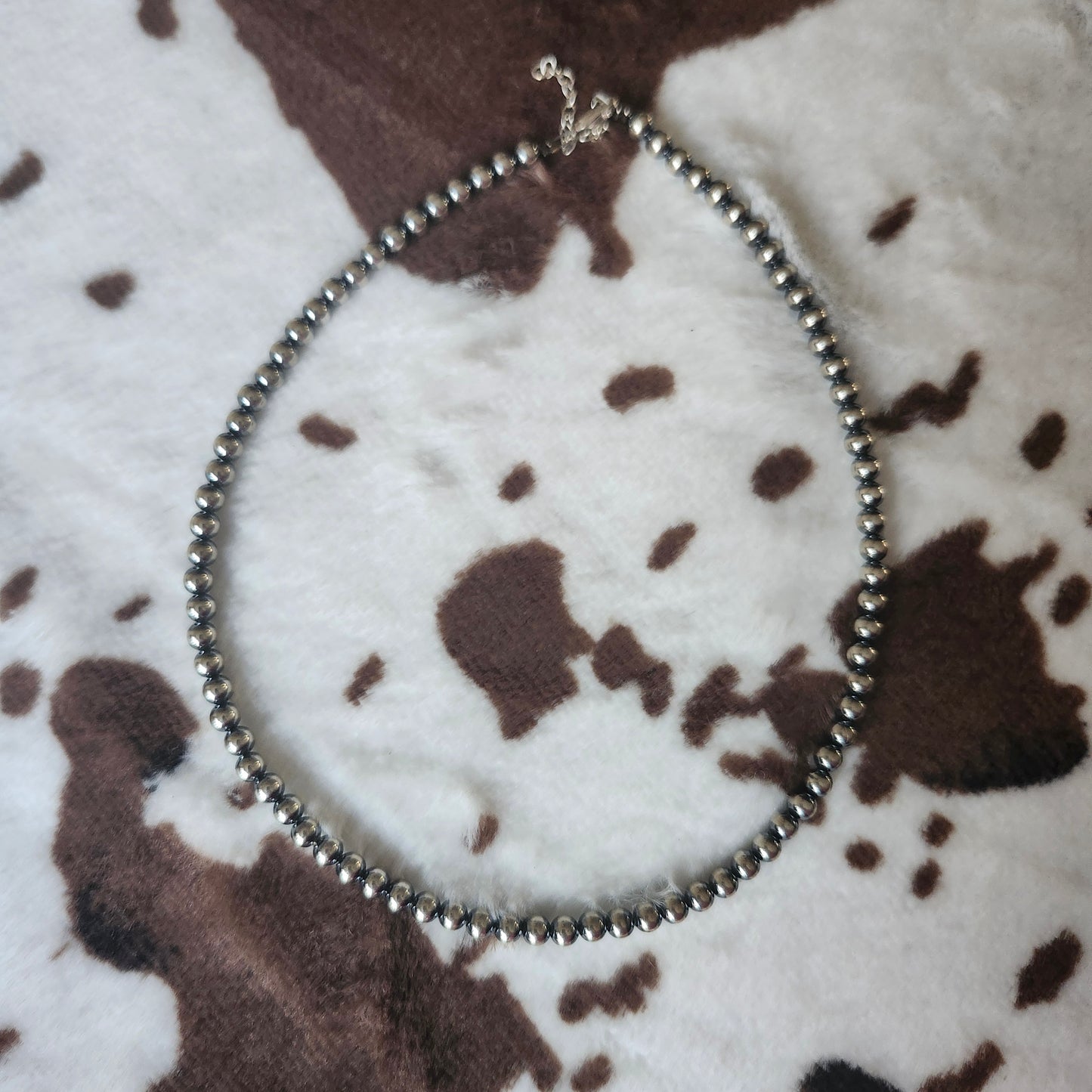 4mm Sterling Silver Beaded Choker Necklace - 14"