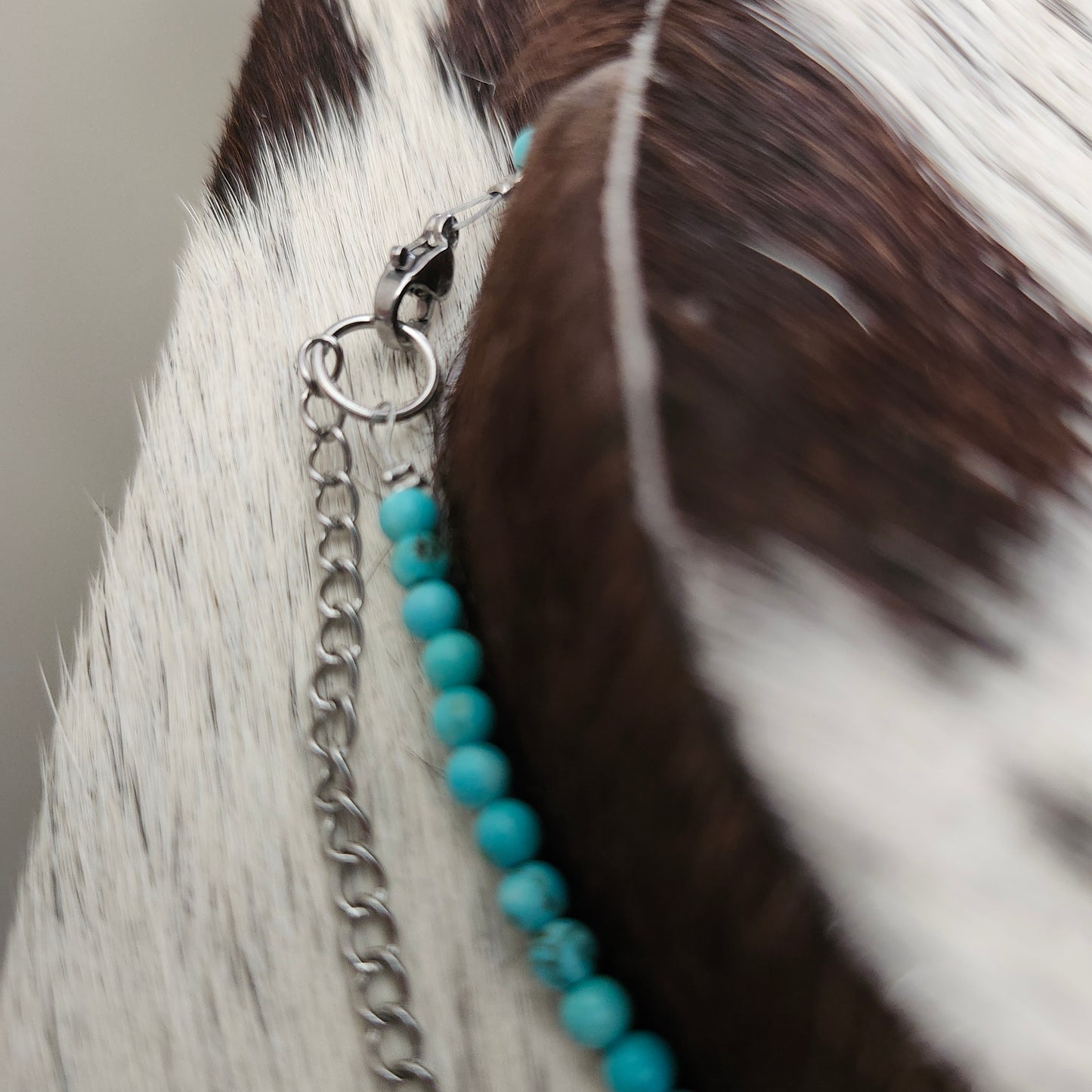 Collier choker de 14 pouces - billes de turquoise et perles d'argent sterling de 3mm