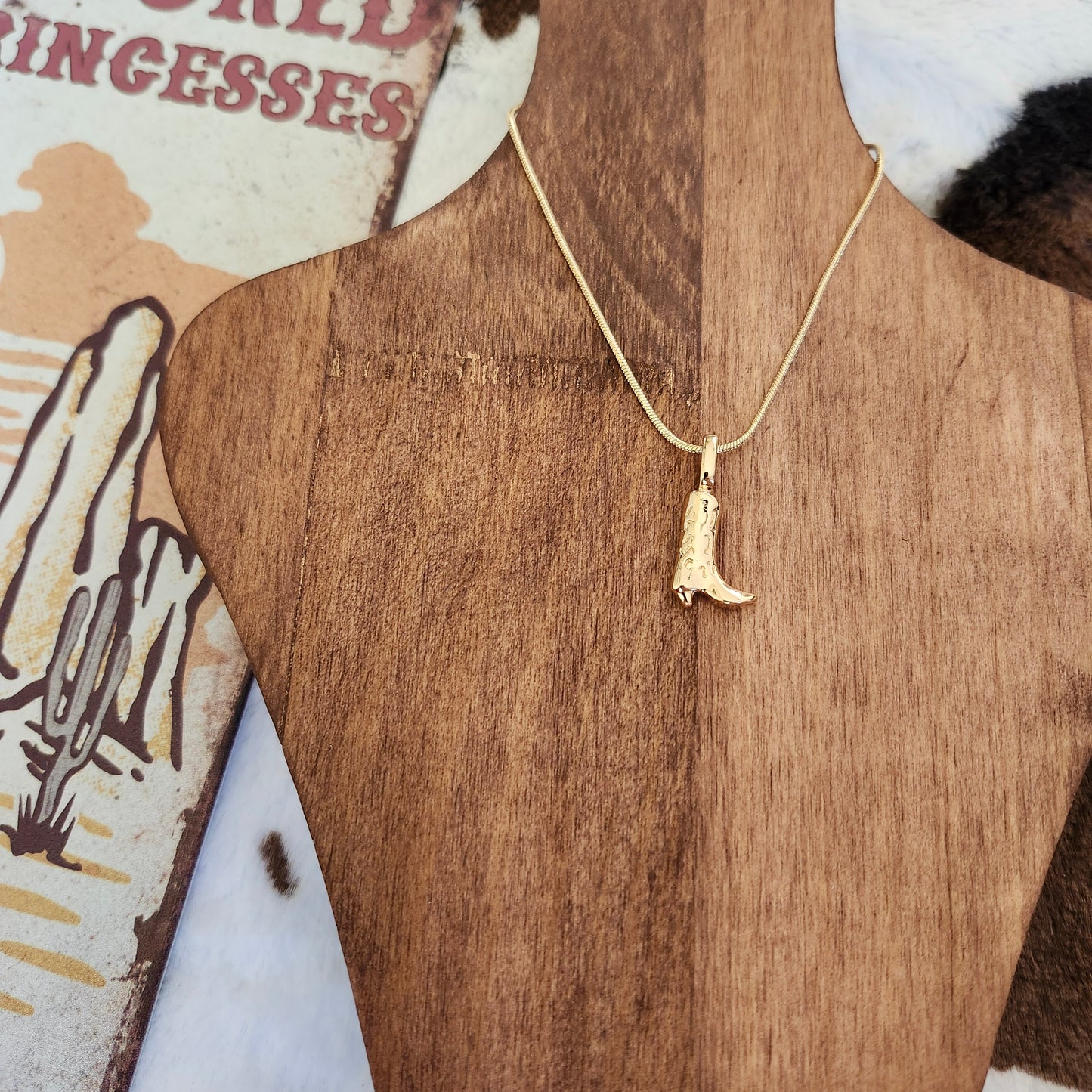 Cowgirl Boot Necklace - Gold