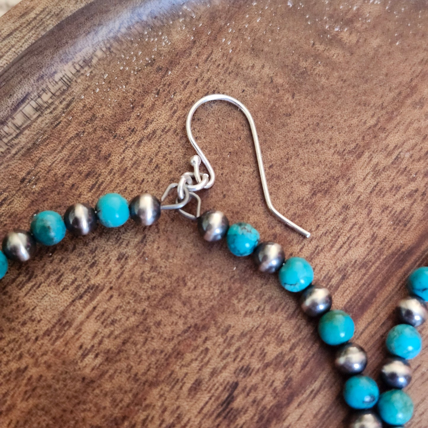 Boucles d'oreille à anneaux de perles argent & turquoise