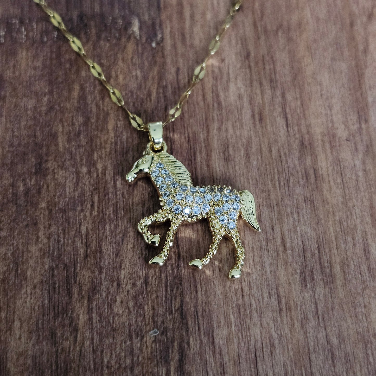 The Diamond Horse Necklace - Gold