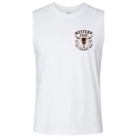 Muscle Tank Blanc - The Cowboy Way
