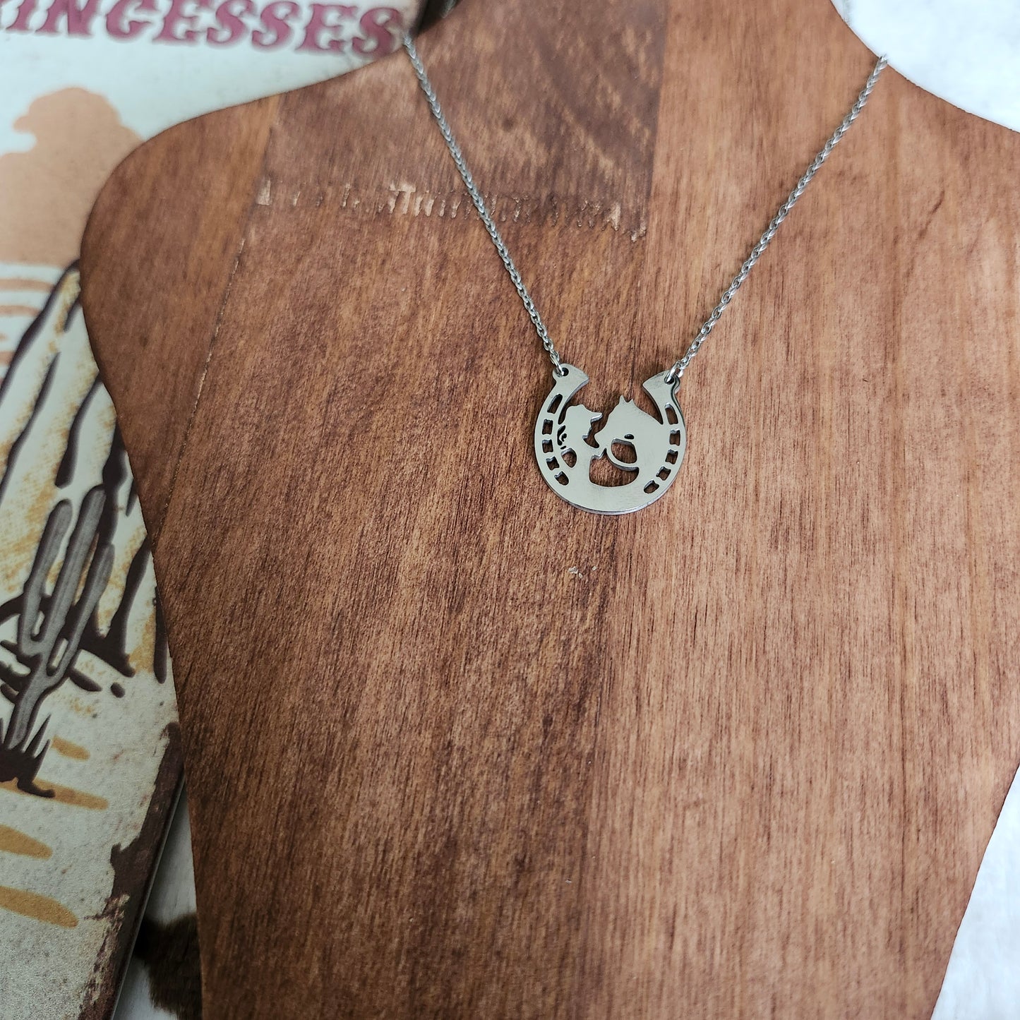 Horse &amp; Cowgirl Necklace - Silver
