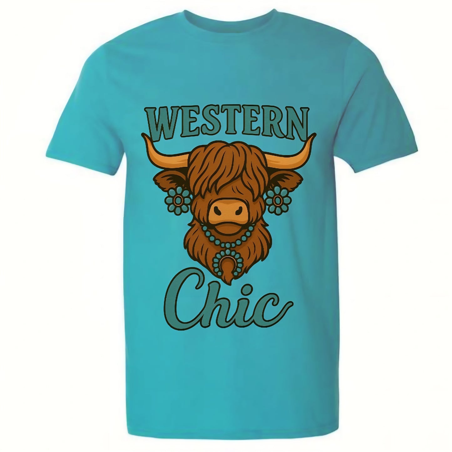 T-shirt - Logo Vache Highland - Turquoise