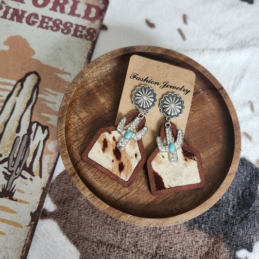 Boucles d'oreille Cow Tag - marron et blanc