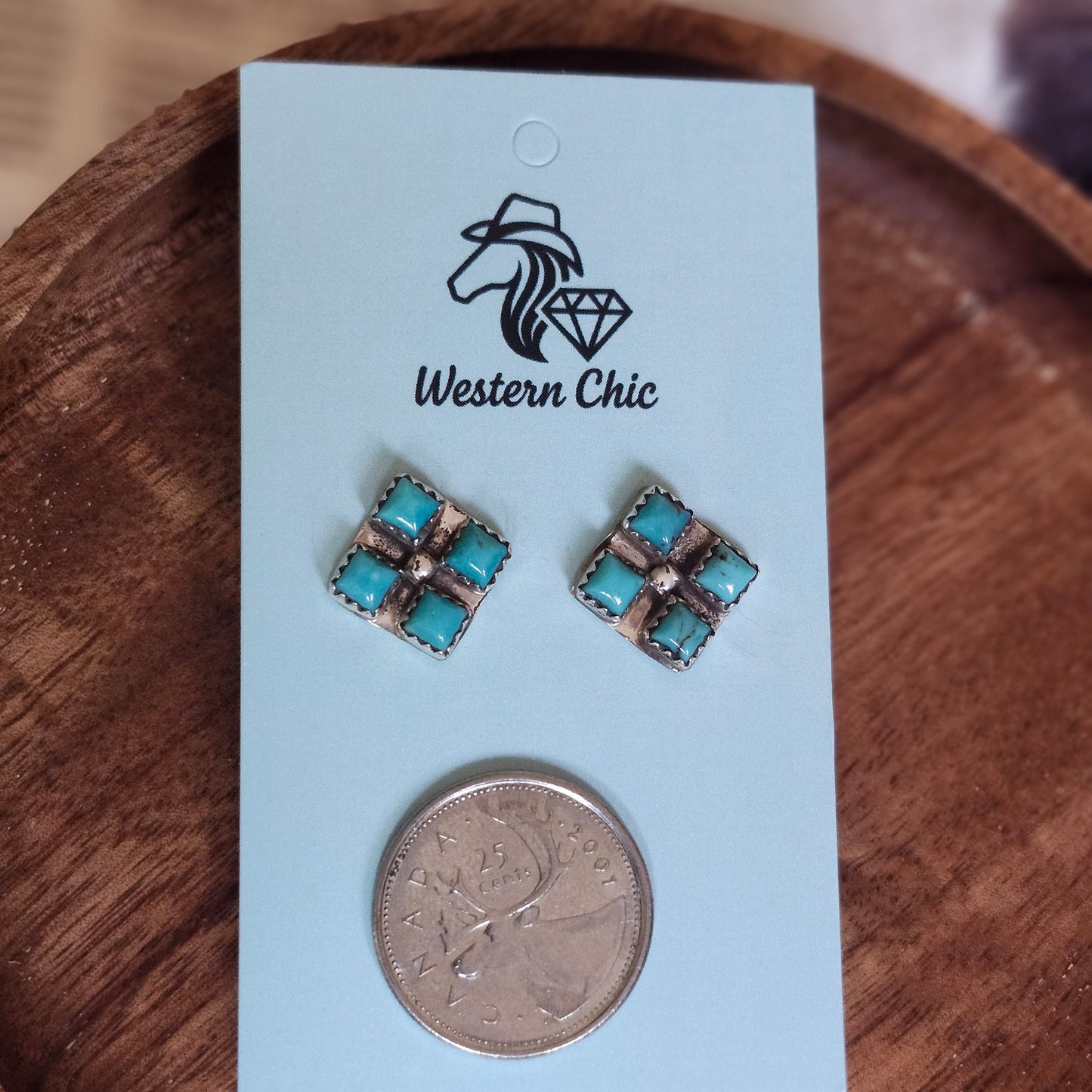 Boucles d'oreille stud carrées turquoises