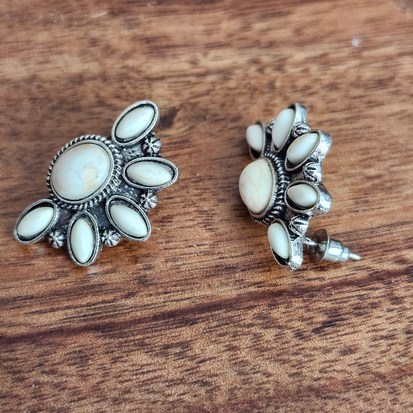 White Half Clusters - Earrings