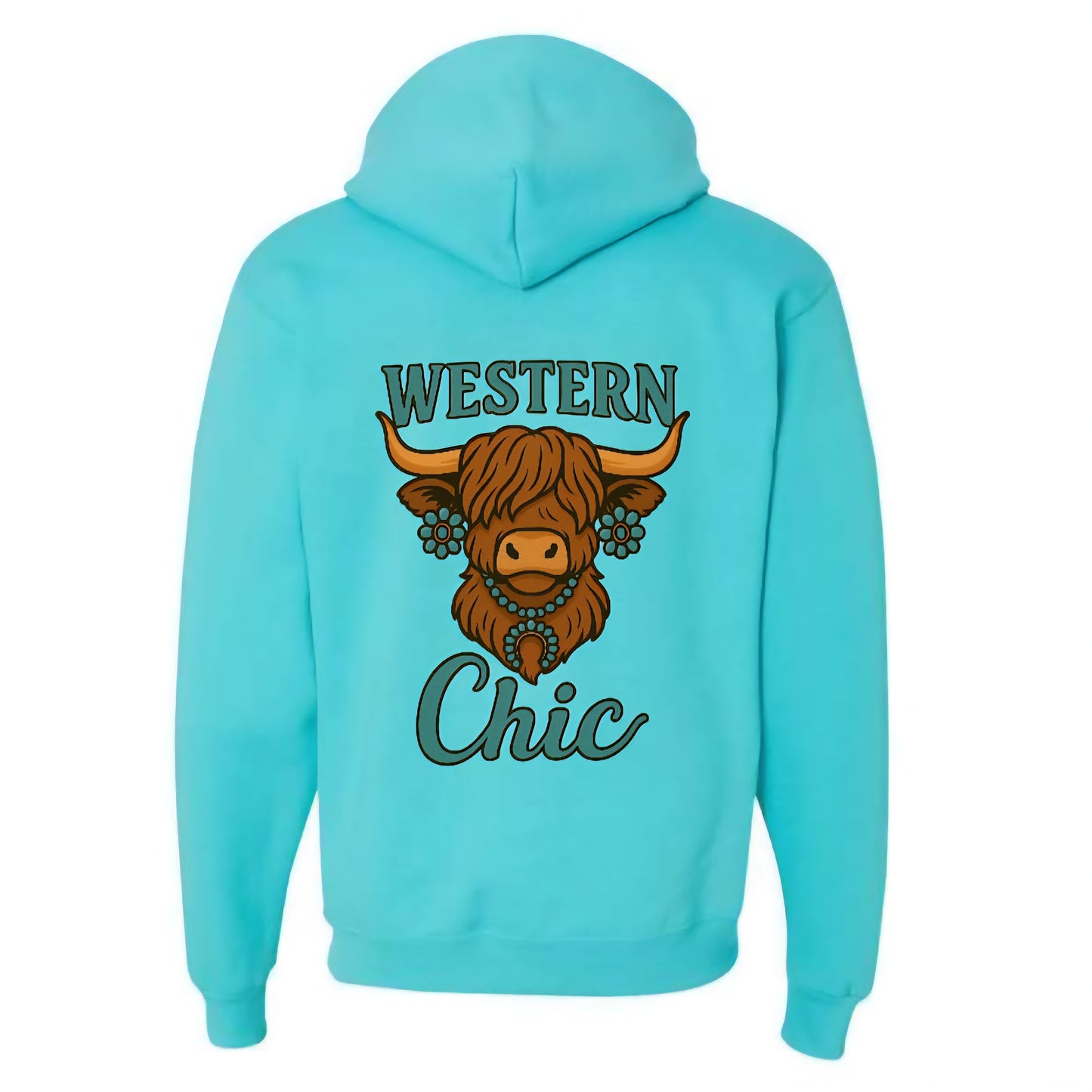 Hoodie Highland Cow turquoise