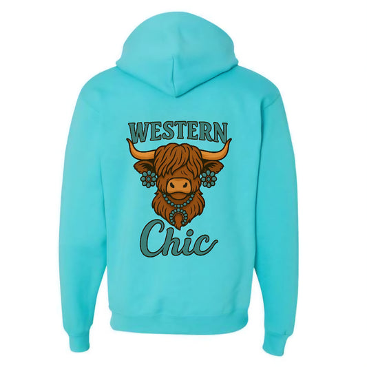 Hoodie Highland Cow turquoise