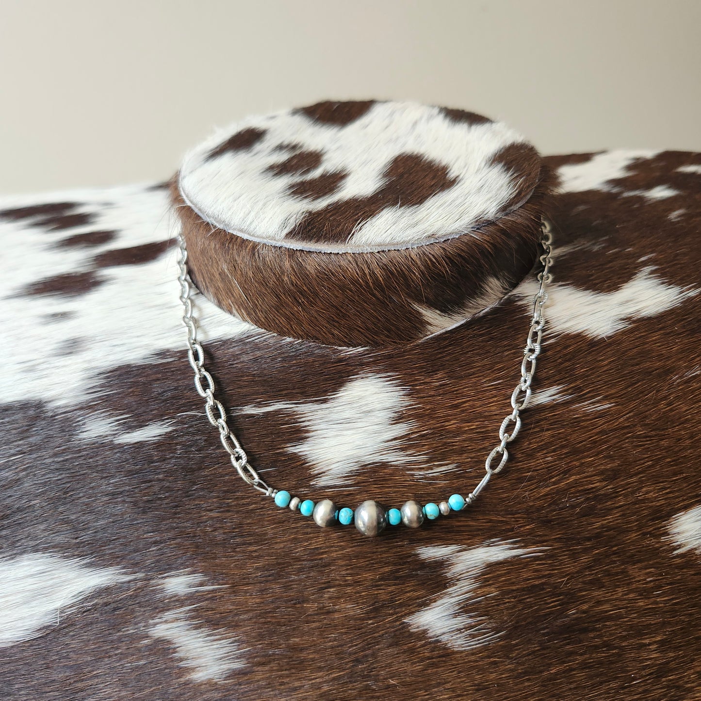 Collier de 15,5 pouces - billes de turquoise et perles d'argent sterling de 3 à 8mm