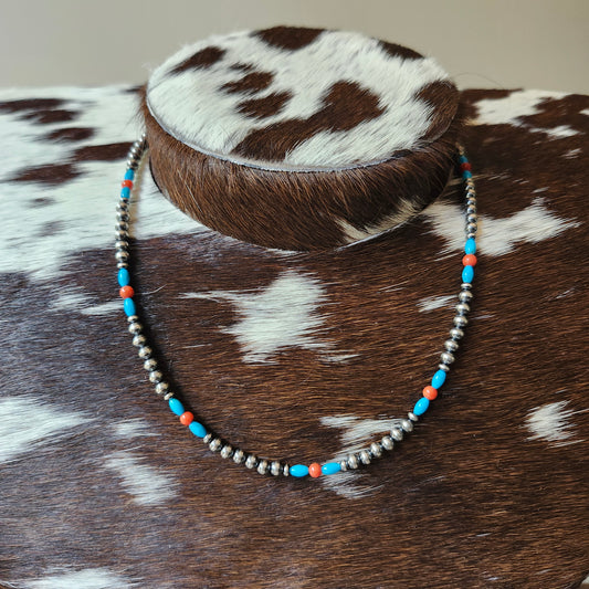 Collier perles, turquoise & corail