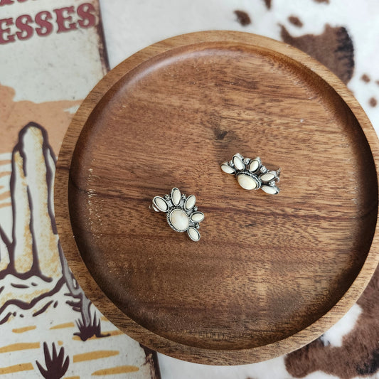 White Half Clusters - Earrings
