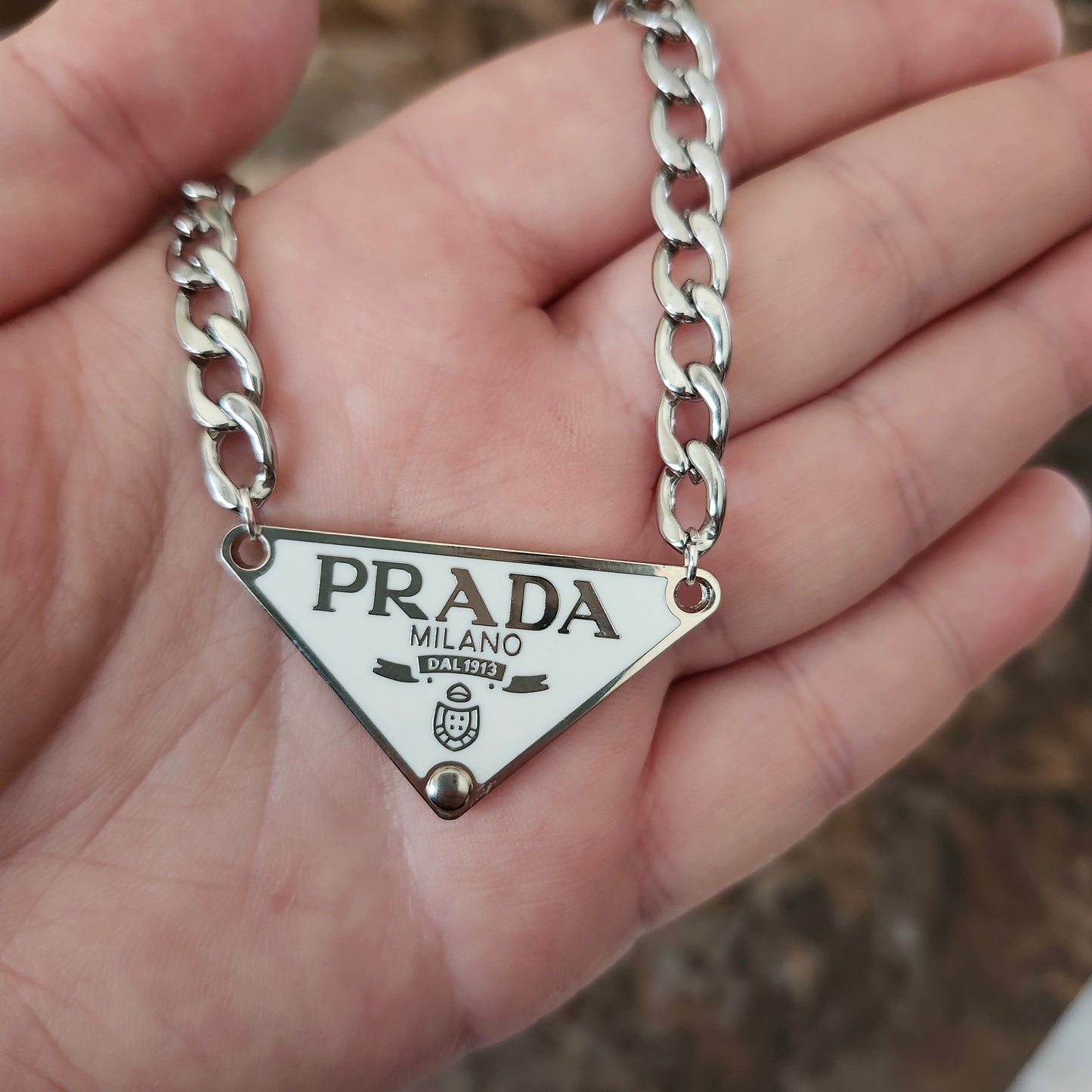 Collier Triangle Blanc & Argenté